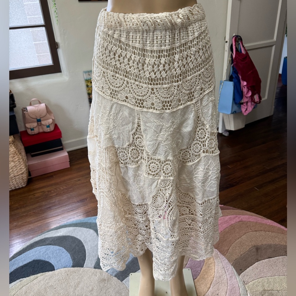 Elegant Cream Crochet Midi Skirt